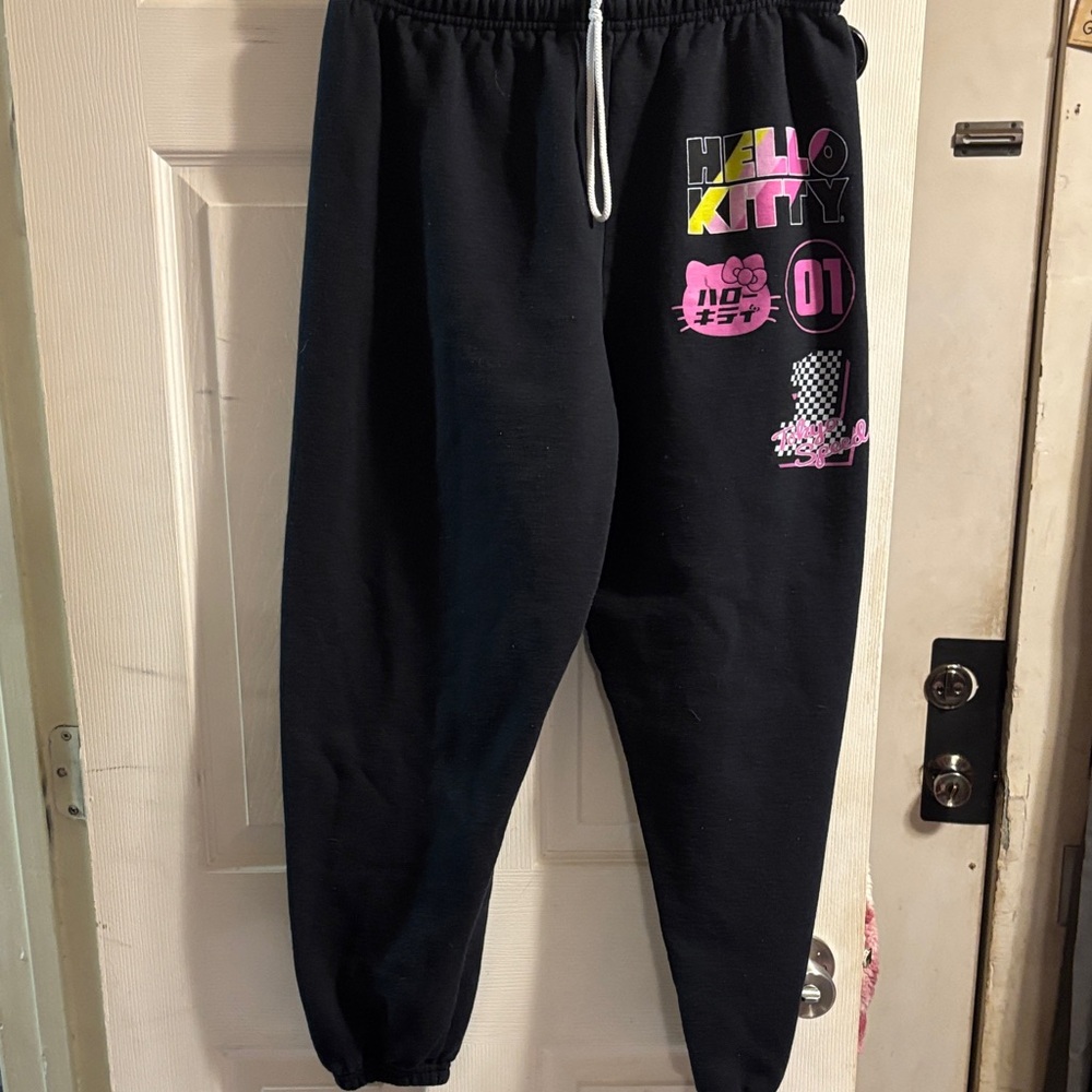 Hello Kitty Black Joggers with Pink & Yellow Graphics